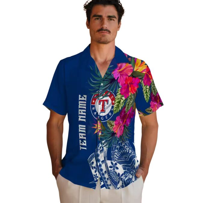 Tropical Texas Rangers Floral Polynesian Blue Hawaiian Shirt - MLB Fan Beachwear for USA Fans