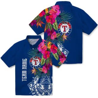 Tropical Texas Rangers Floral Polynesian Blue Hawaiian Shirt - MLB Fan Beachwear for USA Fans