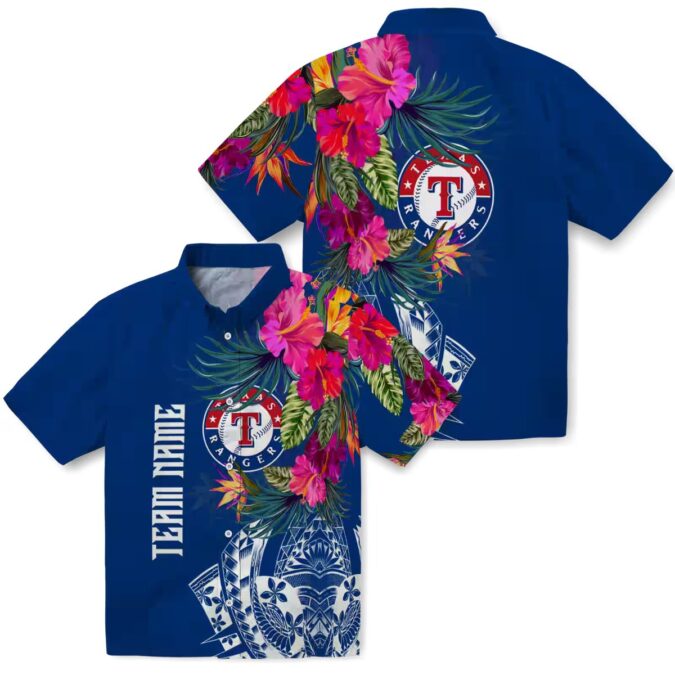 Tropical Texas Rangers Floral Polynesian Blue Hawaiian Shirt - MLB Fan Beachwear for USA Fans