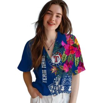 Tropical Texas Rangers Floral Polynesian Blue Hawaiian Shirt - MLB Fan Beachwear for USA Fans