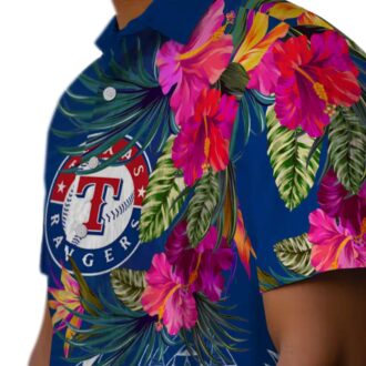 Tropical Texas Rangers Floral Polynesian Blue Hawaiian Shirt - MLB Fan Beachwear for USA Fans