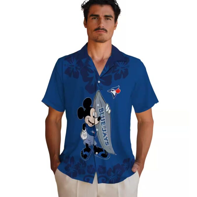 Cool Surfing Mickey Toronto Blue Jays Floral Hawaiian Shirt - Summer Vacation Outfit USA