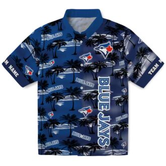 Custom Toronto Blue Jays Hawaiian Shirt - Palm Silhouettes Blue with MLB Logo