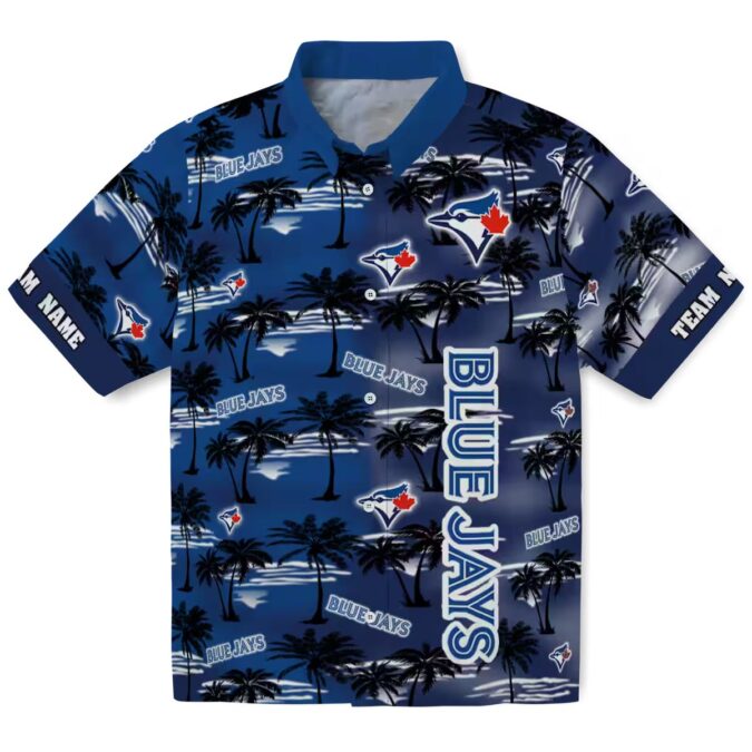 Custom Toronto Blue Jays Hawaiian Shirt - Palm Silhouettes Blue with MLB Logo