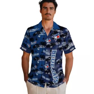 Custom Toronto Blue Jays Hawaiian Shirt - Palm Silhouettes Blue with MLB Logo
