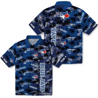 Custom Toronto Blue Jays Hawaiian Shirt - Palm Silhouettes Blue with MLB Logo