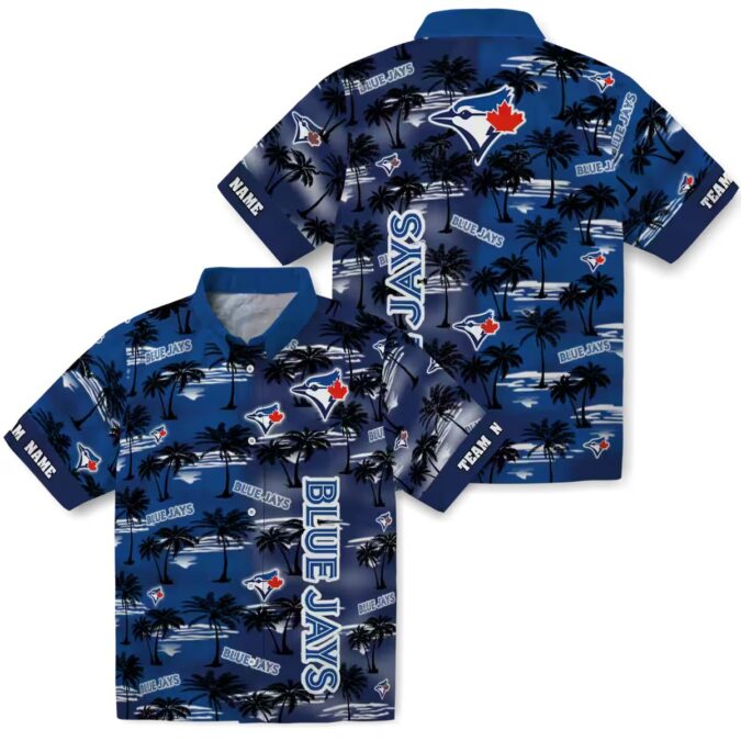 Custom Toronto Blue Jays Hawaiian Shirt - Palm Silhouettes Blue with MLB Logo