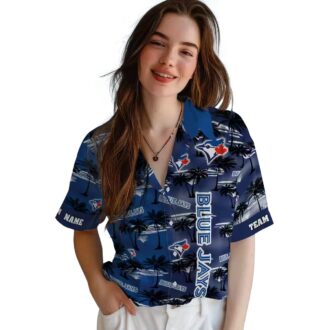 Custom Toronto Blue Jays Hawaiian Shirt - Palm Silhouettes Blue with MLB Logo