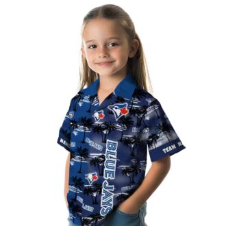 Custom Toronto Blue Jays Hawaiian Shirt - Palm Silhouettes Blue with MLB Logo