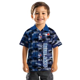 Custom Toronto Blue Jays Hawaiian Shirt - Palm Silhouettes Blue with MLB Logo