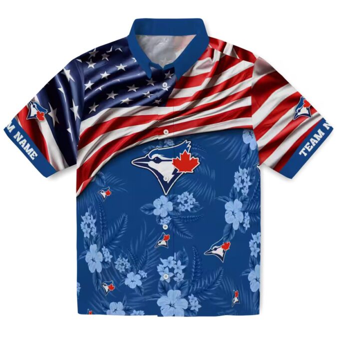 Custom Toronto Blue Jays Hawaiian Shirt with US Flag & Hibiscus - MLB Summer Gift for Fans