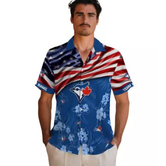 Custom Toronto Blue Jays Hawaiian Shirt with US Flag & Hibiscus - MLB Summer Gift for Fans