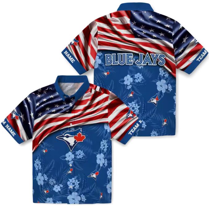 Custom Toronto Blue Jays Hawaiian Shirt with US Flag & Hibiscus - MLB Summer Gift for Fans