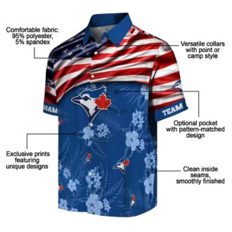 Custom Toronto Blue Jays Hawaiian Shirt with US Flag & Hibiscus - MLB Summer Gift for Fans