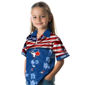 Custom Toronto Blue Jays Hawaiian Shirt with US Flag & Hibiscus - MLB Summer Gift for Fans