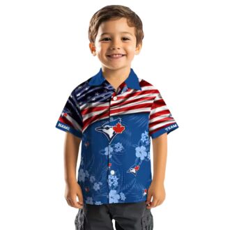 Custom Toronto Blue Jays Hawaiian Shirt with US Flag & Hibiscus - MLB Summer Gift for Fans