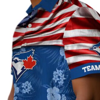 Custom Toronto Blue Jays Hawaiian Shirt with US Flag & Hibiscus - MLB Summer Gift for Fans
