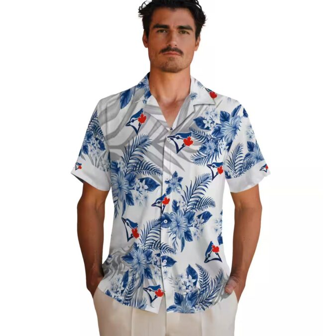 Limited Edition Toronto Blue Jays Hawaiian Shirt - Hibiscus Palm Leaves Blue White MLB Design
