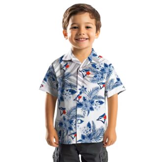 Limited Edition Toronto Blue Jays Hawaiian Shirt - Hibiscus Palm Leaves Blue White MLB Design