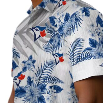 Limited Edition Toronto Blue Jays Hawaiian Shirt - Hibiscus Palm Leaves Blue White MLB Design