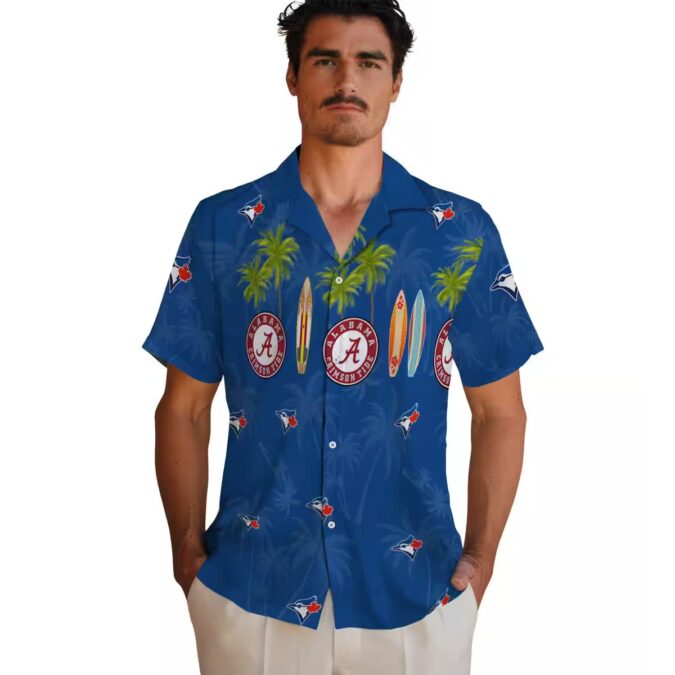 Men's Toronto Blue Jays Floral Hawaiian Shirt - Surfboard & Palm Tree Summer Outfit