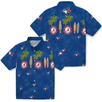 Men's Toronto Blue Jays Floral Hawaiian Shirt - Surfboard & Palm Tree Summer Outfit