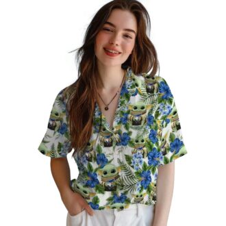 Men's Toronto Blue Jays x Yoda Star Wars Hawaiian Shirt - Green Hibiscus Floral MLB Shirt for Summer