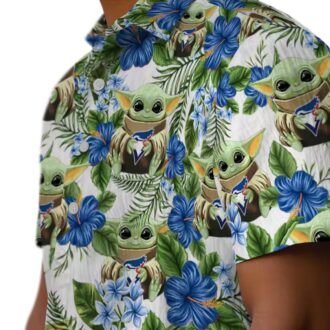 Men's Toronto Blue Jays x Yoda Star Wars Hawaiian Shirt - Green Hibiscus Floral MLB Shirt for Summer
