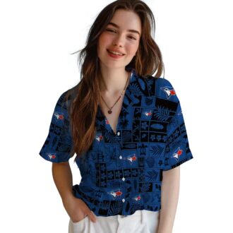 MLB Toronto Blue Jays Floral Hawaiian Shirt - Tropical Blue Black Summer Shirt for Men