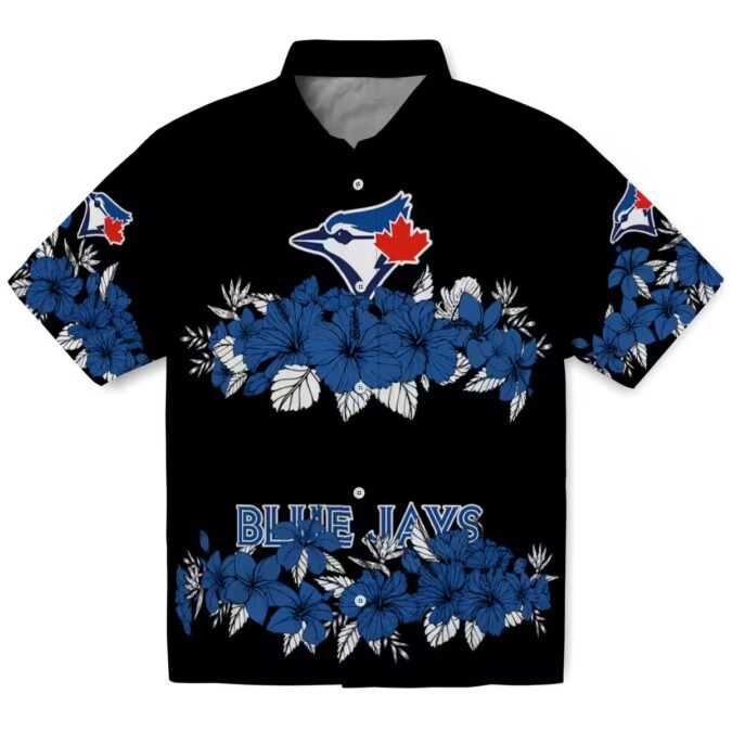 MLB Toronto Blue Jays Hibiscus Stripe Hawaiian Shirt - Blue Black Summer Beach Shirt
