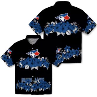 MLB Toronto Blue Jays Hibiscus Stripe Hawaiian Shirt - Blue Black Summer Beach Shirt