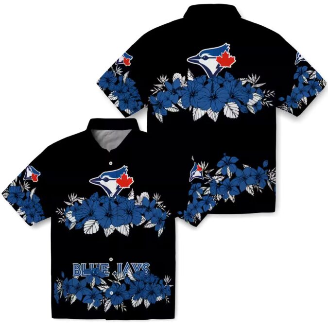 MLB Toronto Blue Jays Hibiscus Stripe Hawaiian Shirt - Blue Black Summer Beach Shirt