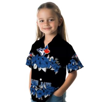 MLB Toronto Blue Jays Hibiscus Stripe Hawaiian Shirt - Blue Black Summer Beach Shirt