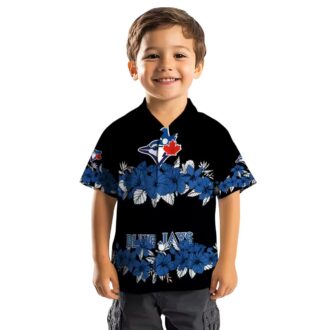 MLB Toronto Blue Jays Hibiscus Stripe Hawaiian Shirt - Blue Black Summer Beach Shirt