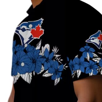 MLB Toronto Blue Jays Hibiscus Stripe Hawaiian Shirt - Blue Black Summer Beach Shirt