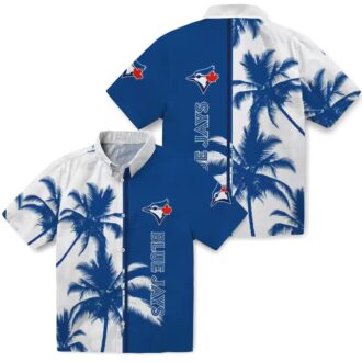 MLB Toronto Blue Jays Short Sleeve Hawaiian Shirt - Blue & White Palm Tree Print for Summer Vacation