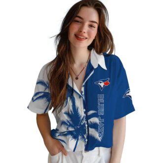 MLB Toronto Blue Jays Short Sleeve Hawaiian Shirt - Blue & White Palm Tree Print for Summer Vacation
