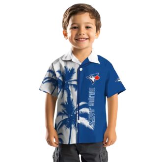 MLB Toronto Blue Jays Short Sleeve Hawaiian Shirt - Blue & White Palm Tree Print for Summer Vacation