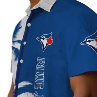 MLB Toronto Blue Jays Short Sleeve Hawaiian Shirt - Blue & White Palm Tree Print for Summer Vacation