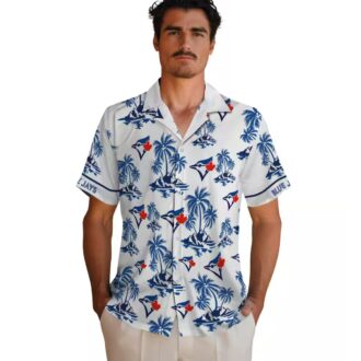 MLB Toronto Blue Jays Tropical Palm Leaf Hawaiian Shirt - Blue & White Beach Shirt for Fans