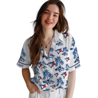 MLB Toronto Blue Jays Tropical Palm Leaf Hawaiian Shirt - Blue & White Beach Shirt for Fans