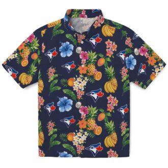 Official Toronto Blue Jays Hibiscus Navy Blue Hawaiian Shirt - Summer Tropical Beach Shirt for Fans