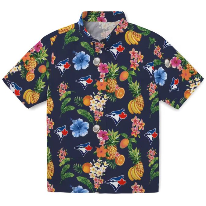Official Toronto Blue Jays Hibiscus Navy Blue Hawaiian Shirt - Summer Tropical Beach Shirt for Fans