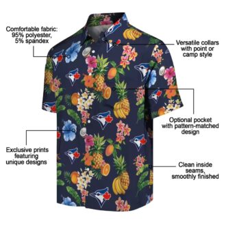 Official Toronto Blue Jays Hibiscus Navy Blue Hawaiian Shirt - Summer Tropical Beach Shirt for Fans