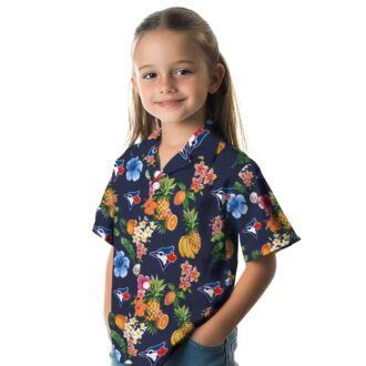 Official Toronto Blue Jays Hibiscus Navy Blue Hawaiian Shirt - Summer Tropical Beach Shirt for Fans