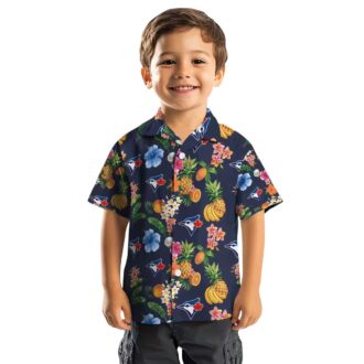 Official Toronto Blue Jays Hibiscus Navy Blue Hawaiian Shirt - Summer Tropical Beach Shirt for Fans