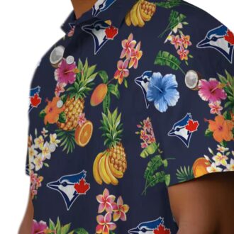 Official Toronto Blue Jays Hibiscus Navy Blue Hawaiian Shirt - Summer Tropical Beach Shirt for Fans