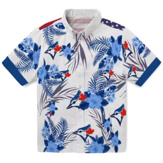 Patriotic Toronto Blue Jays Hawaiian Shirt - Summer Hibiscus Floral Print Beachwear MLB