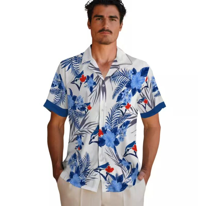 Patriotic Toronto Blue Jays Hawaiian Shirt - Summer Hibiscus Floral Print Beachwear MLB