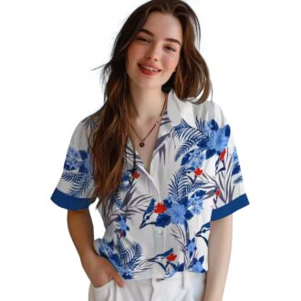 Patriotic Toronto Blue Jays Hawaiian Shirt - Summer Hibiscus Floral Print Beachwear MLB